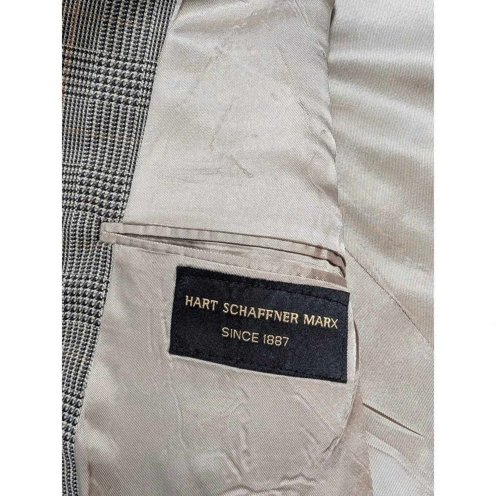 Hart Schaffner Marx Men's 42R Blazer Brown Plaid Wool Jacket Coat Made in USA